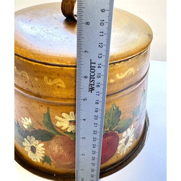 Vintage Painted Large Tin Folk Art Toleware Hand Painted Primitive Storage Metal - Picture 8 of 11